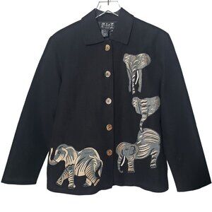 Puffin Island Sportswear Elephant Jacket Cotton Black Button Up Womens Small